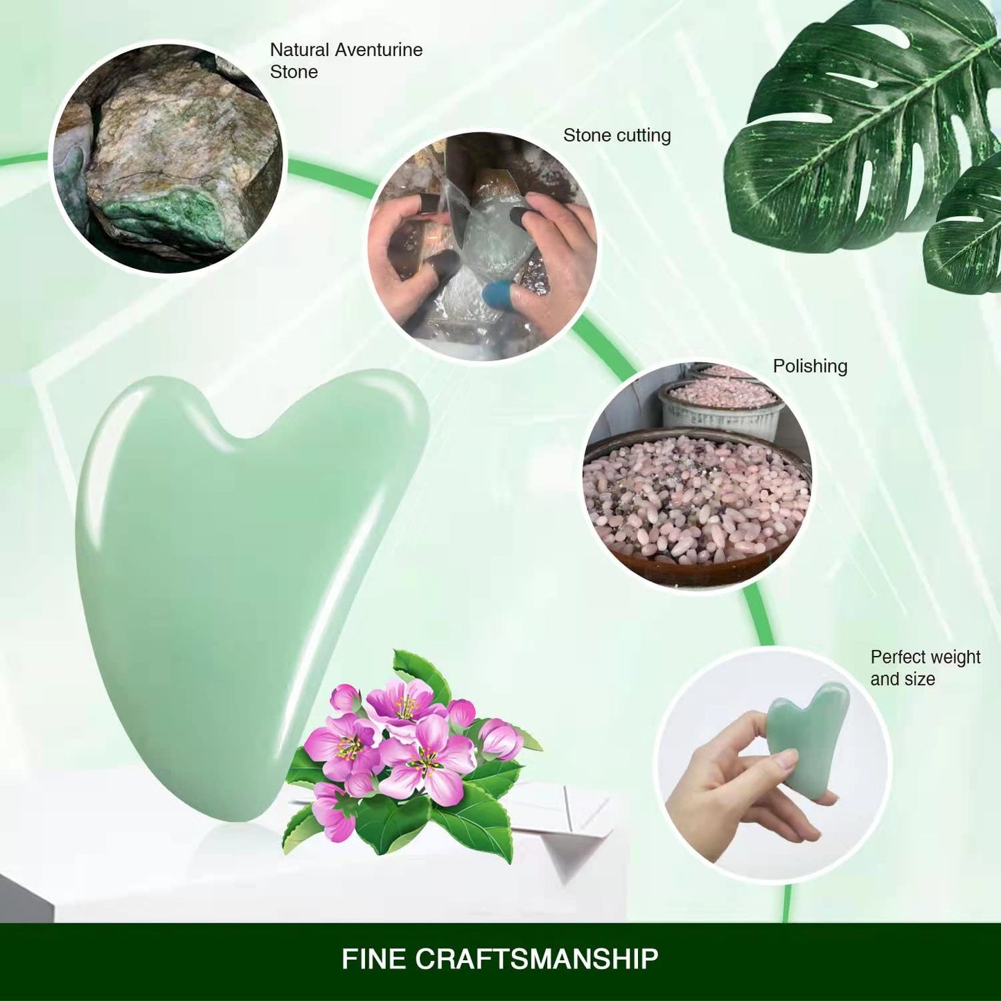 Gua Sha Facial Tool - Jade Stone Massager for Spa Acupuncture Therapy - Heart Shape Guasha for Face