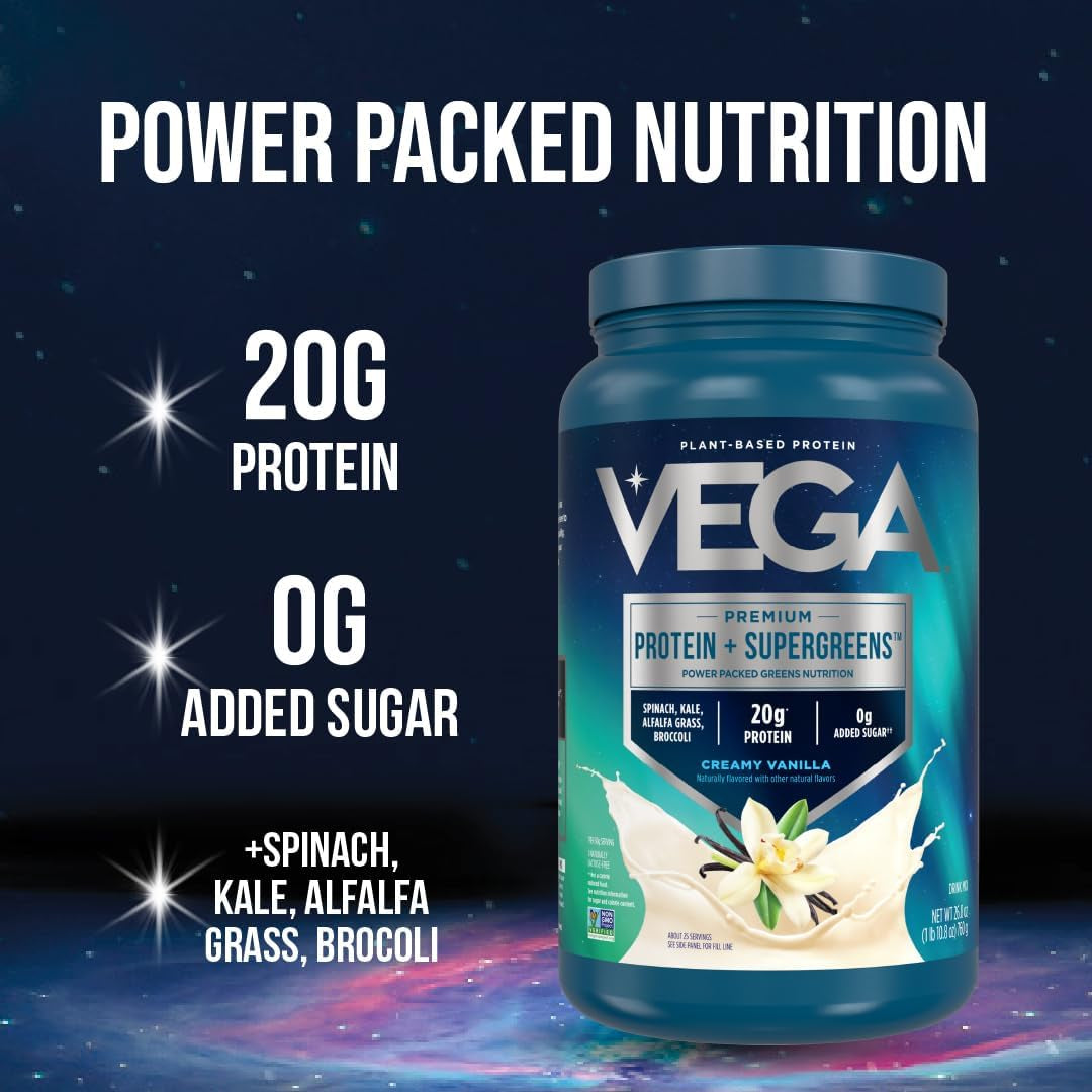 Protein + Supergreens - 20G Plant-Based Protein, Chocolate, 25 Servings, Real Greens & Veggies, n Keto, 0G Added Sugar, Non-Gmo, Gluten Free, Dairy Free, 1.8Lbs (Packaging May Vary)