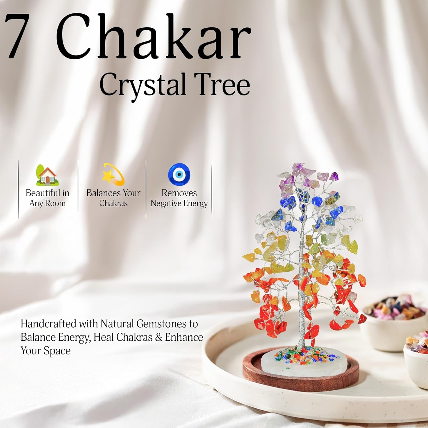 YATSKIA Chakra Crystal Tree - Handmade Healing Crystal Trees with 7 Chakra Stones | Tree of Life for Meditation | Feng Shui | Birthday Gift for Woman | Gifts for Women | Home Decor | Office Decor