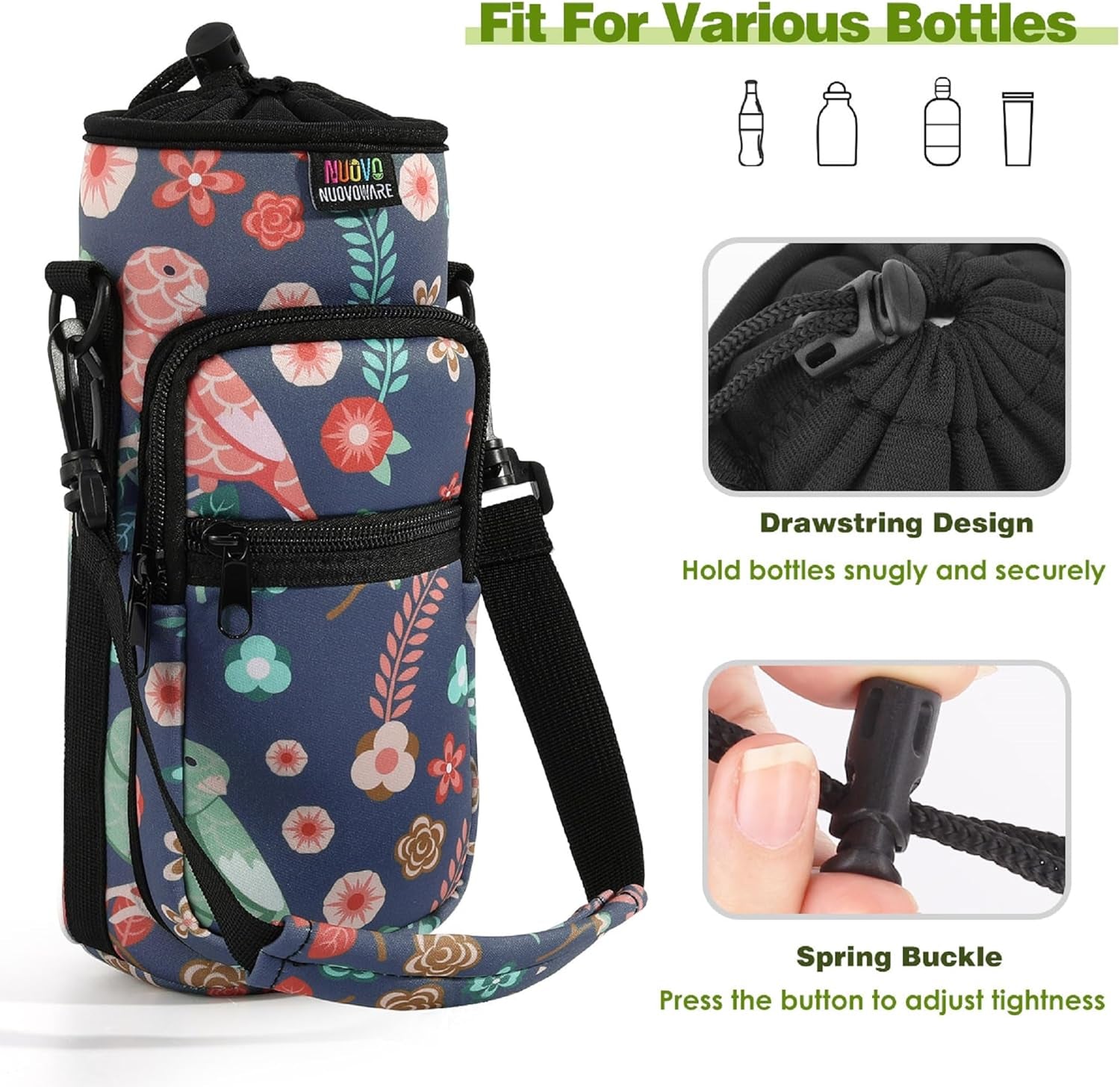 Water Bottle Carrier Bag,25Oz/40Oz/64Oz Bottle Pouch Holder,Adjustable Shoulder Hand Strap 2 Pocket Sling Neoprene Sleeve Sports Accessories for Hiking Travelling Camping