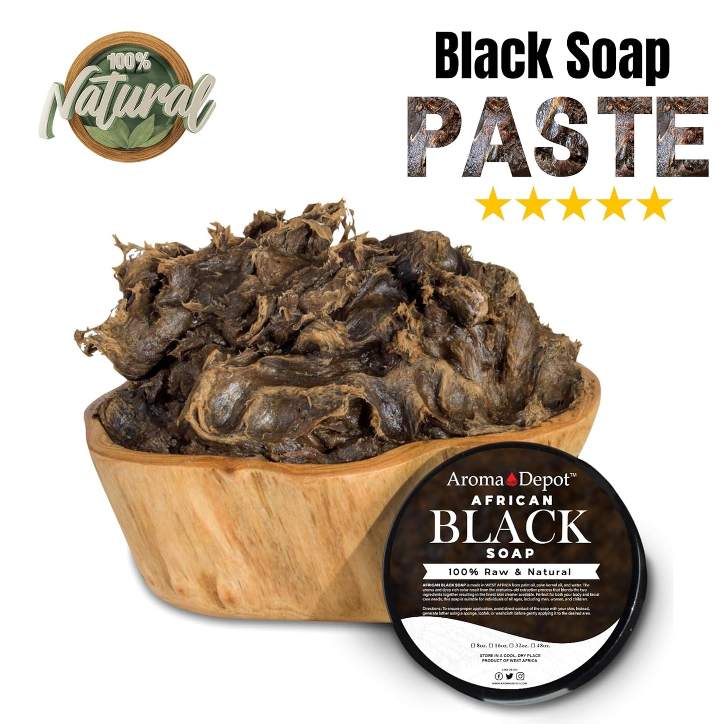 African Black Soap Paste 32 Oz 100% Natural Raw Soap for Acne, Eczema, Psoriasis, and Dry Skin Scar Removal Face and Body Wash. Handmade Imported from Ghana