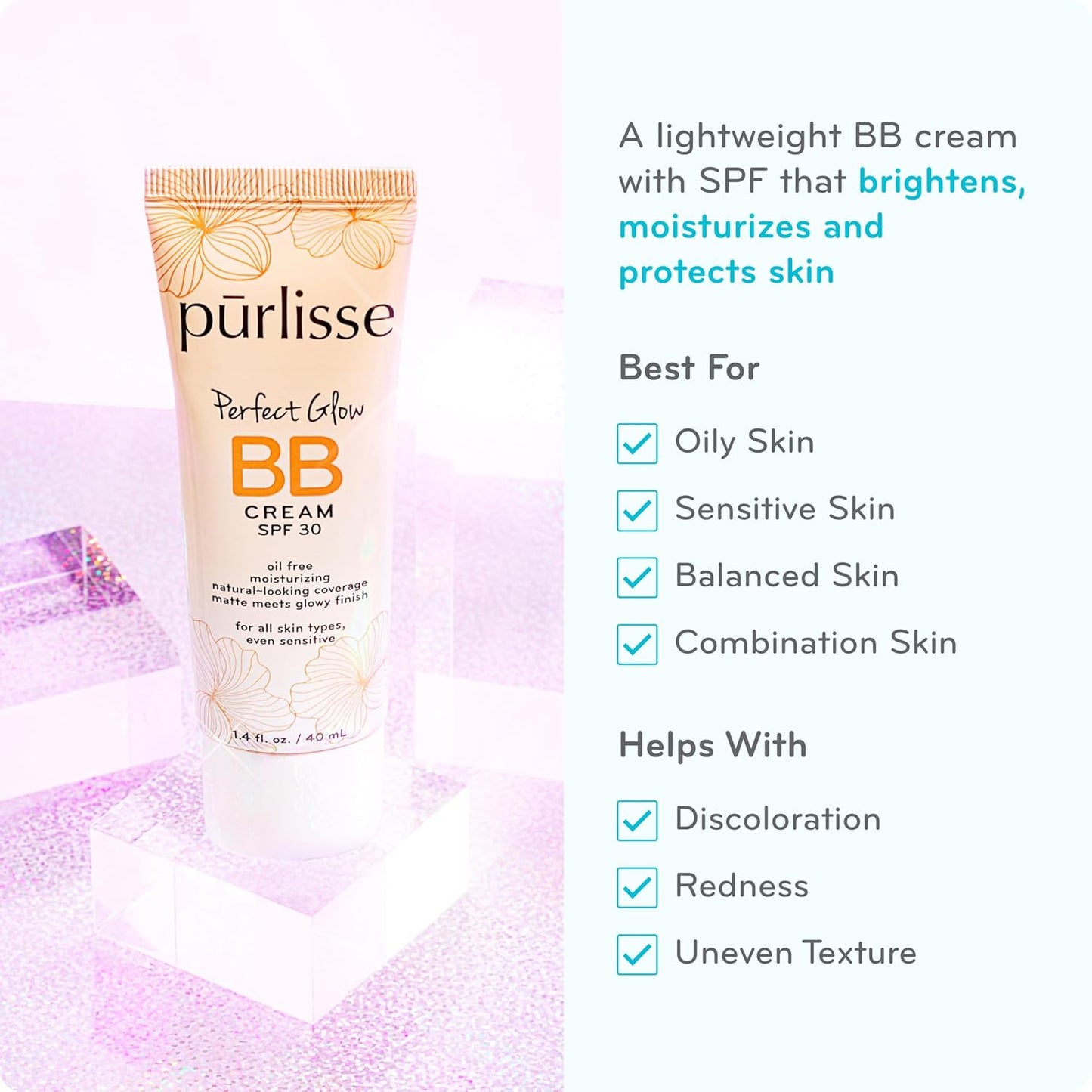 Perfect Glow BB Cream with SPF 30 - Matte Meets Dewy Finish - Enriched with Goji & Hawthorn Berry to Help Improve Skin Texture & Radiance - Fair (1.4 Oz)