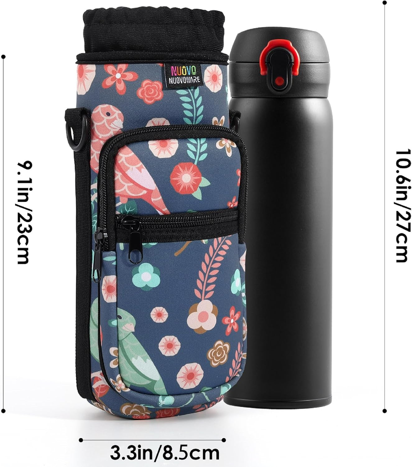 Water Bottle Carrier Bag,25Oz/40Oz/64Oz Bottle Pouch Holder,Adjustable Shoulder Hand Strap 2 Pocket Sling Neoprene Sleeve Sports Accessories for Hiking Travelling Camping