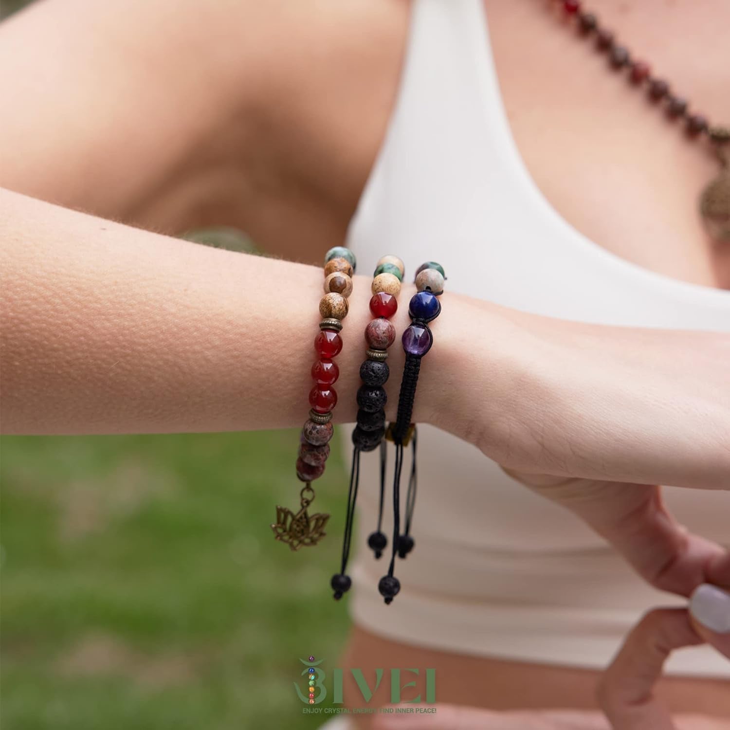Bivei Chakra Bead Bracelets for Women - 8Mm 7 Chakra Bracelet with Real Stones Yoga Gemstone Jewelry 3 Pack