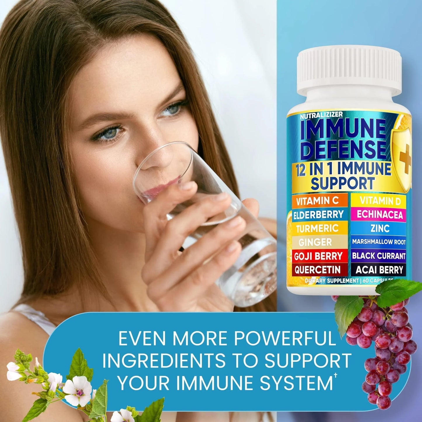 12 in 1 Premium Immune Defense Vitamins Immune Supplement W Vitamin D3 5000 IU Vitamin С 1000Mg Zinс 50Mg Luxe Choice for Premium Immune Support with Echinacea Elderberry and Ginger 120 Caps