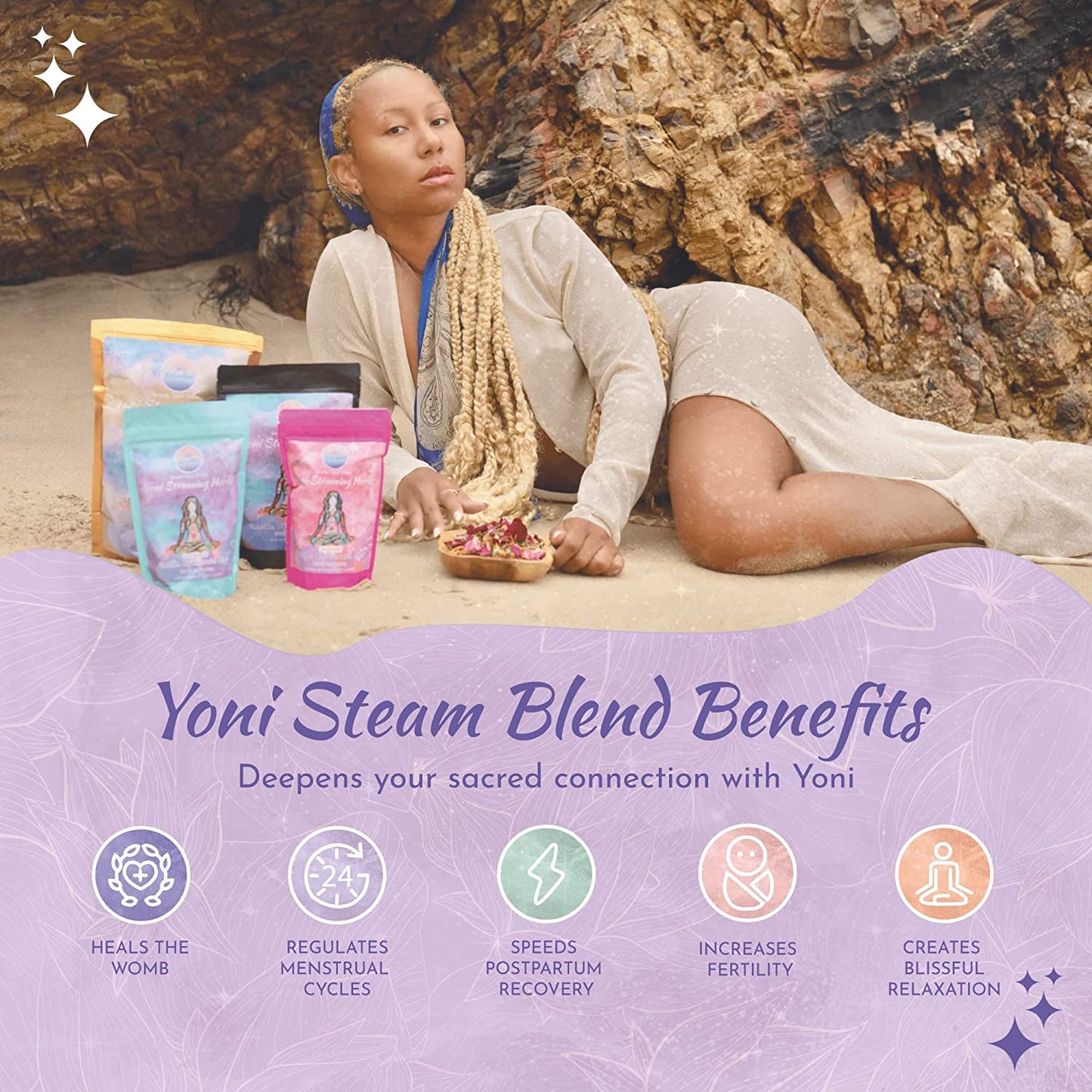 Yoni Steaming Herbs Kit, 100% Natural and Herbal Vaginal Steam for Feminine Self-Care at Home, Includes Reusable Filter Bag, Aurora Bliss Blend, 4 Ounces