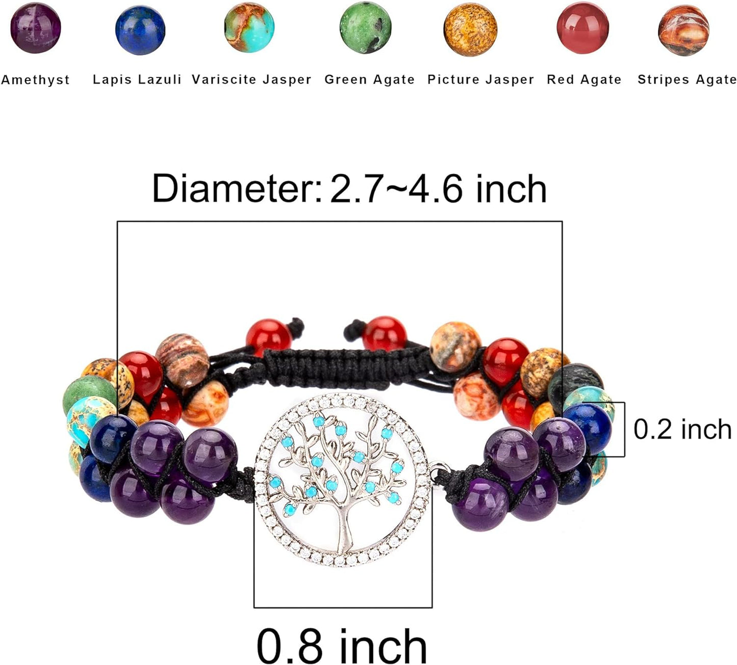 Bivei Chakra Bead Bracelets for Women - 8Mm 7 Chakra Bracelet with Real Stones Meditation Yoga Gemstone Jewelry