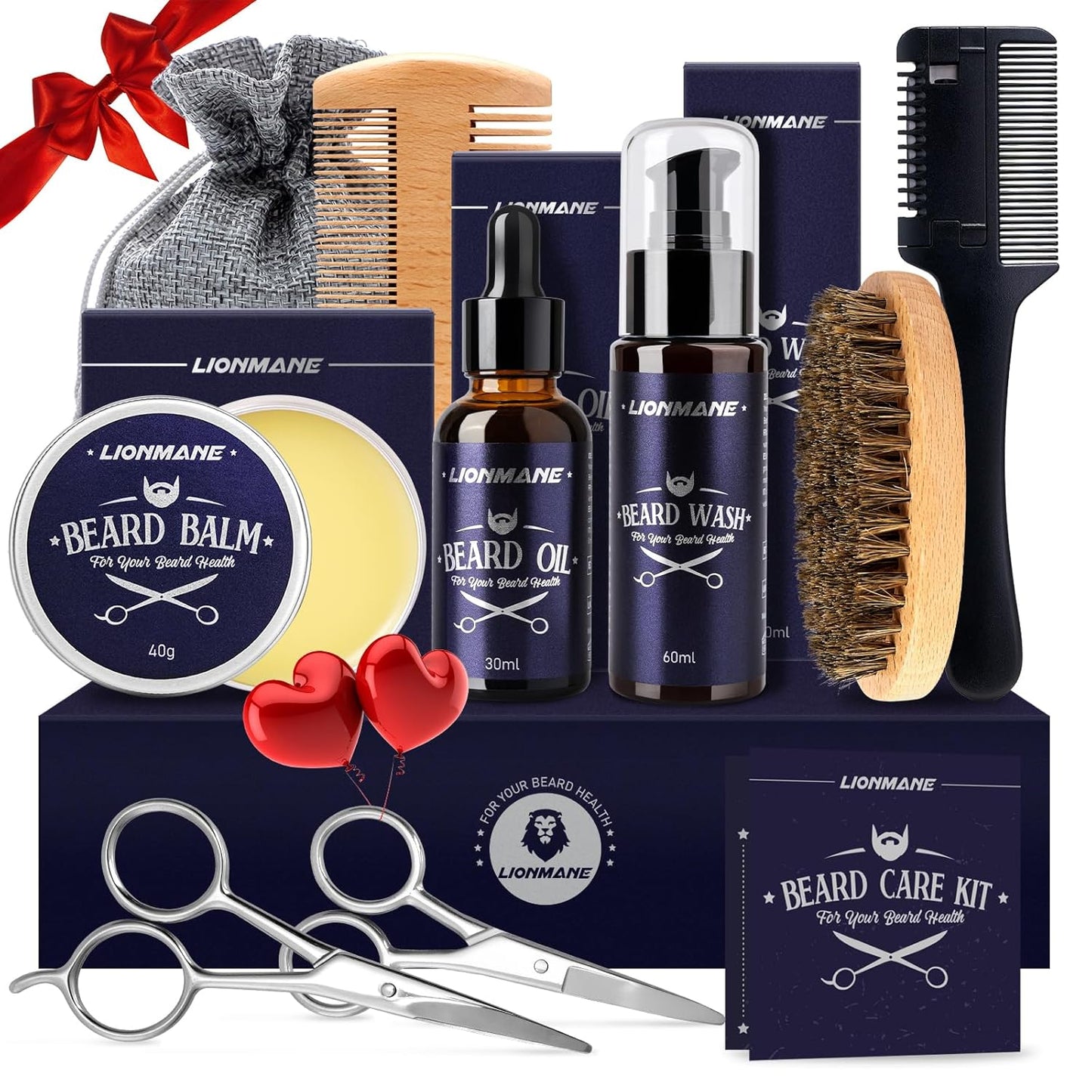 Beard Care Gifts Kit for Men, Beard Mustache Grooming Kit-Beard Balm, Beard Wash, Beard Oil, Brush, Scissors, Birthday Anniversary Thanksgiving Gifts for Husband/Boyfriend/Dad/Him
