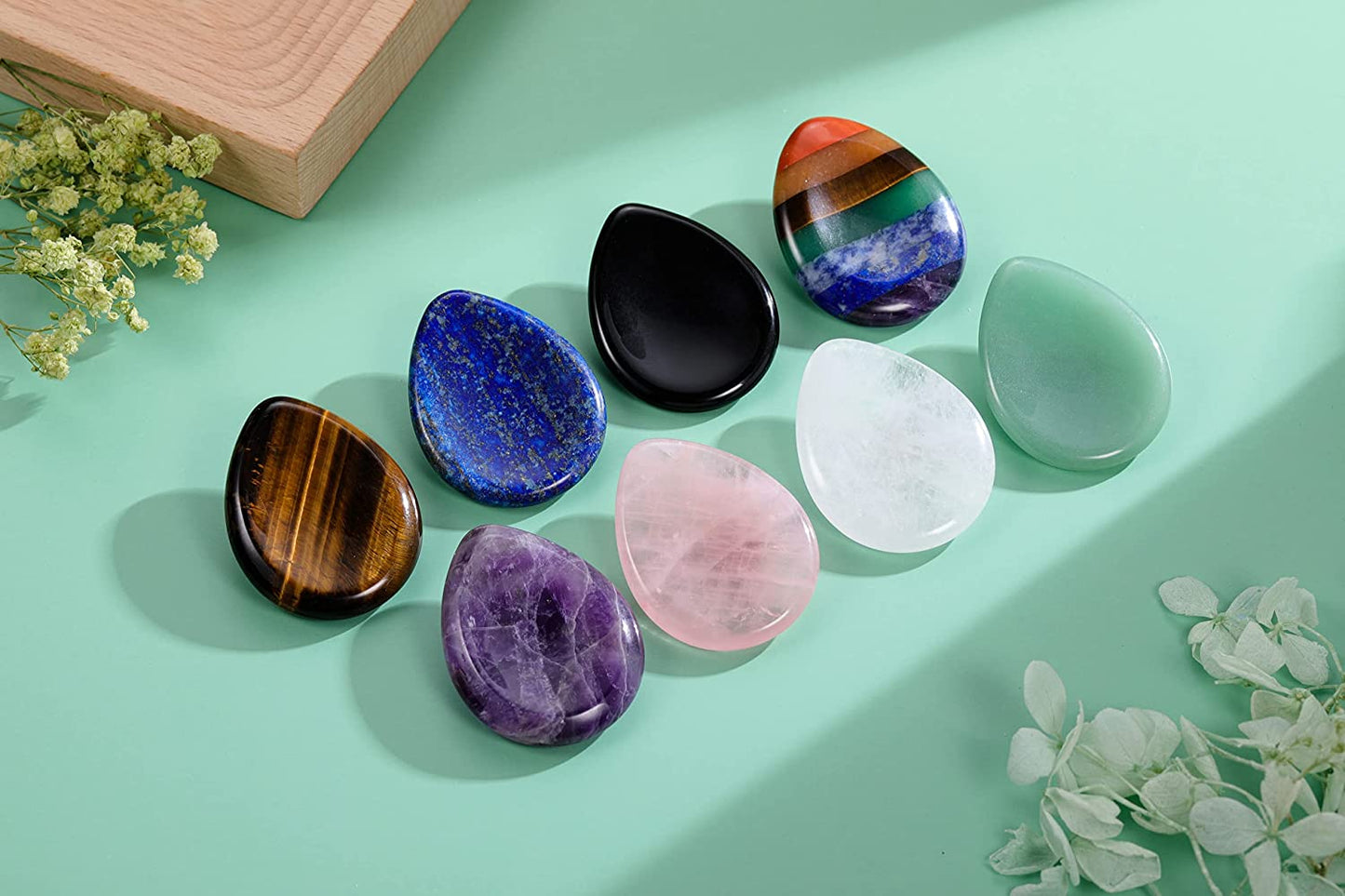 Crystaltears Black Obsidian Crystal Worry Stone Thumble Polished Healing Crystals Pocket Palm Stone Thumb Worry Stones for Anxiety Stress Relief Crystal Therapy