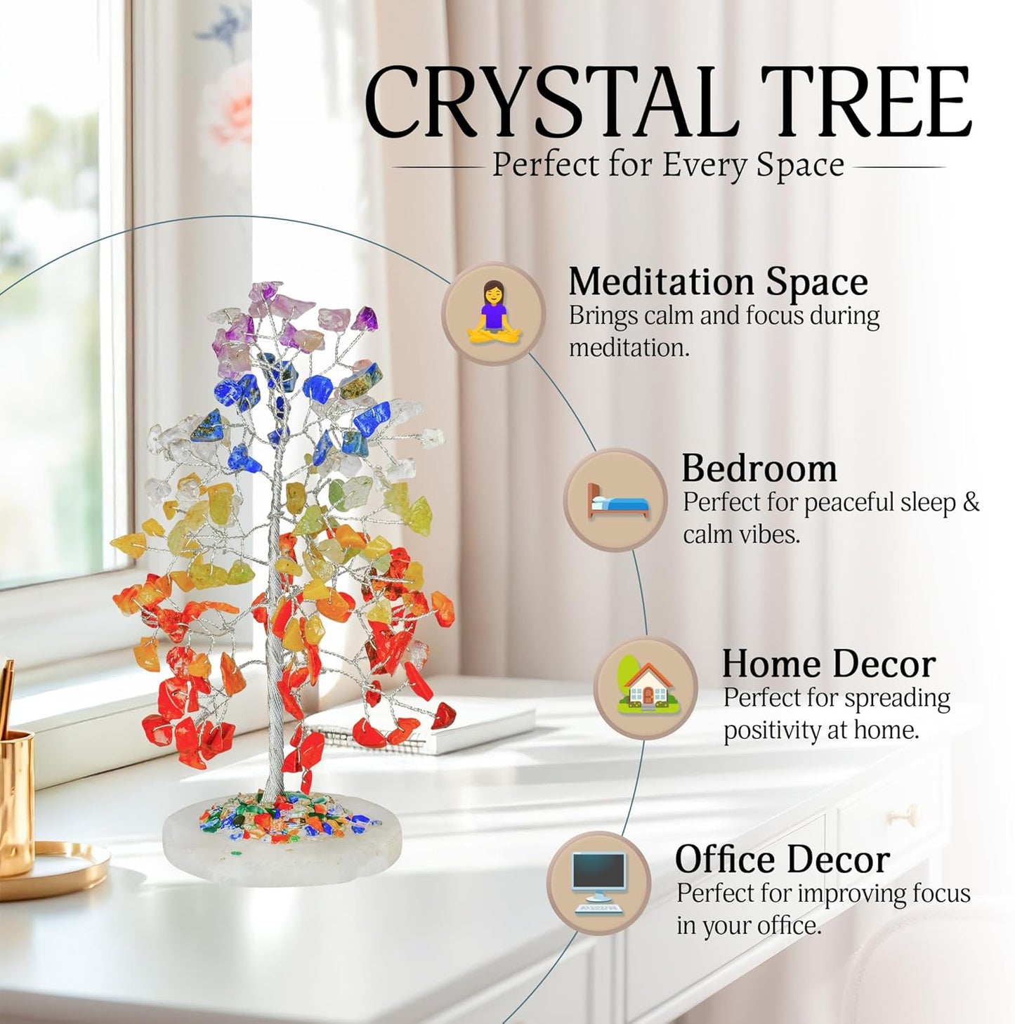 YATSKIA Chakra Crystal Tree - Handmade Healing Crystal Trees with 7 Chakra Stones | Tree of Life for Meditation | Feng Shui | Birthday Gift for Woman | Gifts for Women | Home Decor | Office Decor