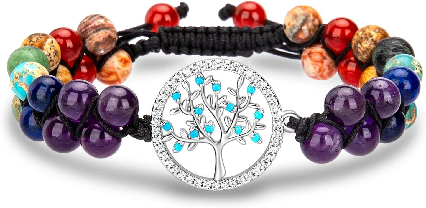 Bivei Chakra Bead Bracelets for Women - 8Mm 7 Chakra Bracelet with Real Stones Meditation Yoga Gemstone Jewelry