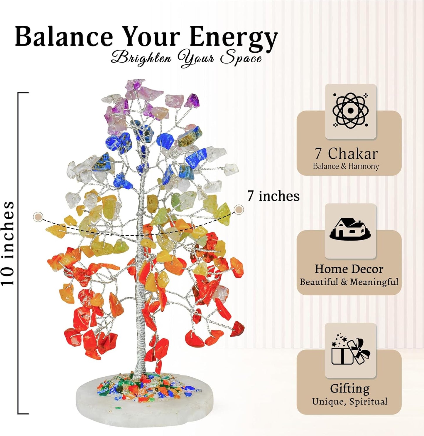 YATSKIA Chakra Crystal Tree - Handmade Healing Crystal Trees with 7 Chakra Stones | Tree of Life for Meditation | Feng Shui | Birthday Gift for Woman | Gifts for Women | Home Decor | Office Decor