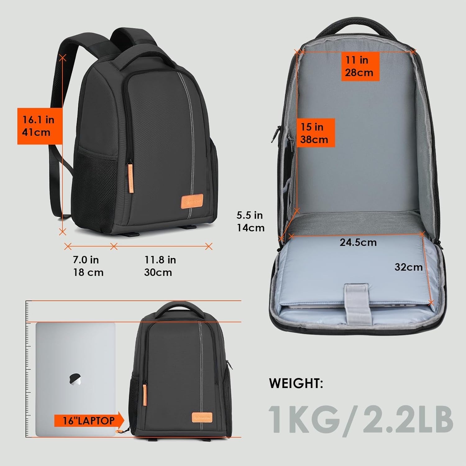 Camera Backpack for Photographers - Compact 15L Camera Bag with 15.6 Inch Laptop Compartment - Side Access Quick Draw - Anti-Theft Hidden Pocket Tripod Holder Rain Cover - TB04 Black